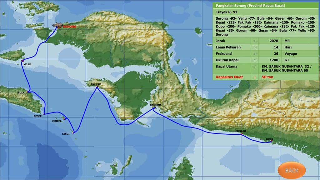 A map showing the route of a trip to indonesia.