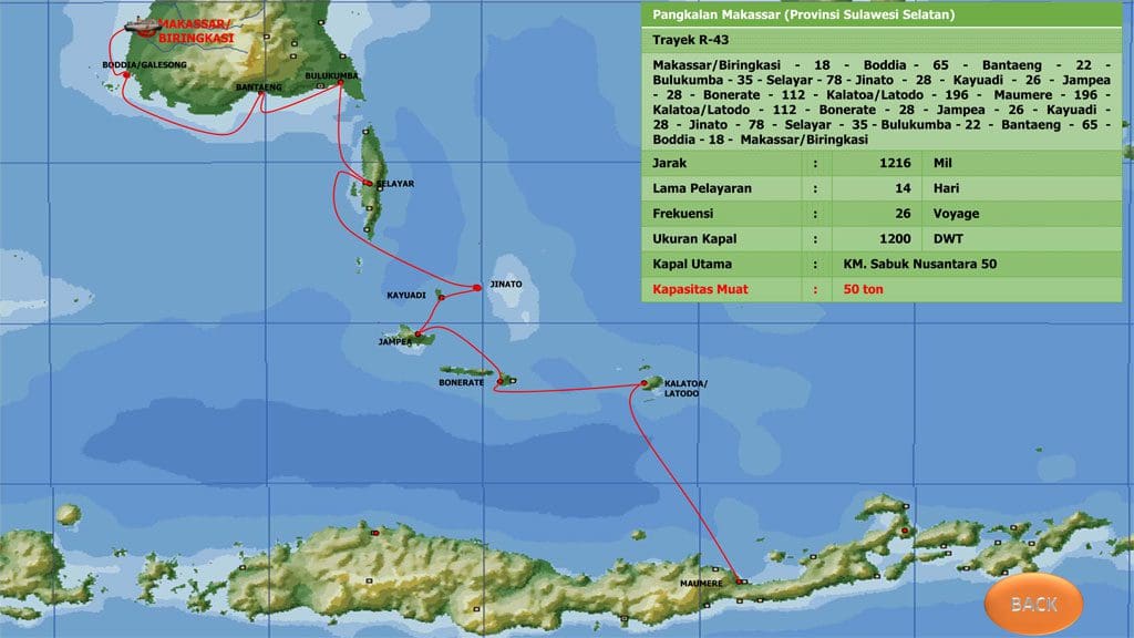 A map showing the route of a cruise to indonesia.