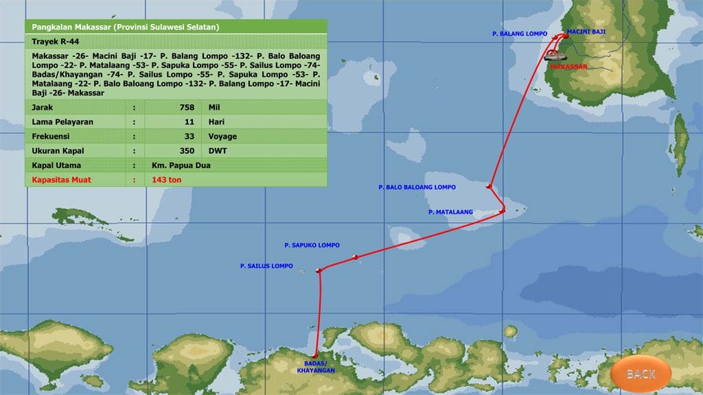 A screenshot of a map showing the route of a boat.