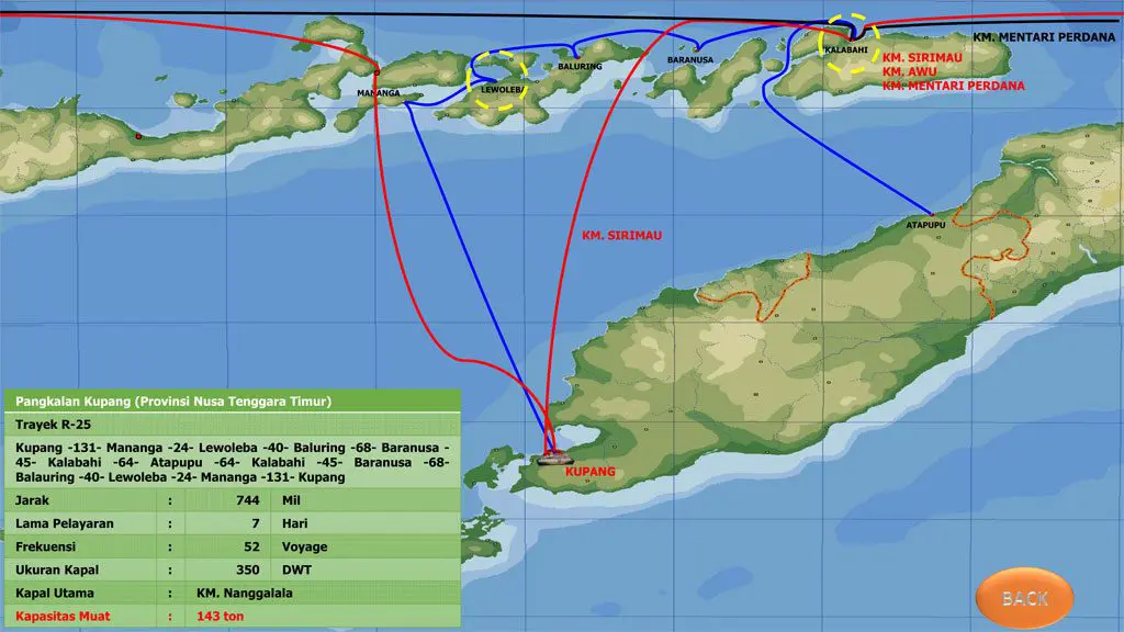 A map showing the route of a trip to indonesia.