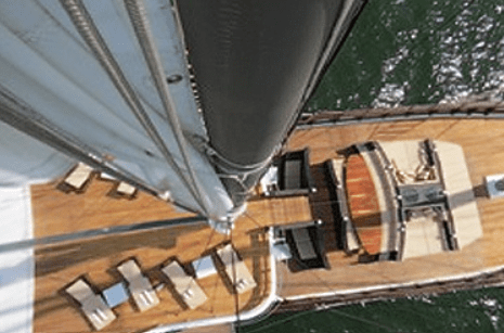 An aerial view of the deck of a yacht.