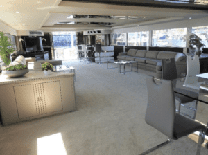 The luxurious interior of a Tarrab 112 yacht is revealed.